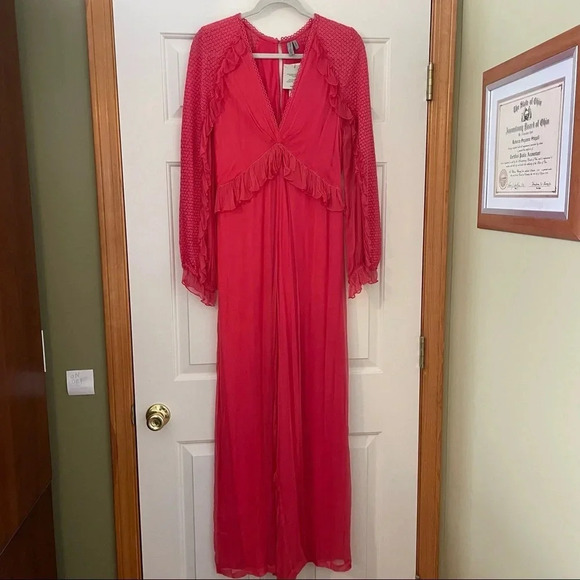 Bl-NK London Anthropologie Janet Pink Ruffled Jumpsuit - Picture 2 of 14